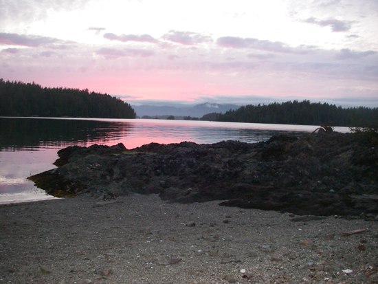 kayaking Vancouver Island Broken Group Islands camp at sunset