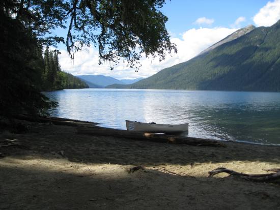 Canoe Tour Bowron Lakes looking down the lake